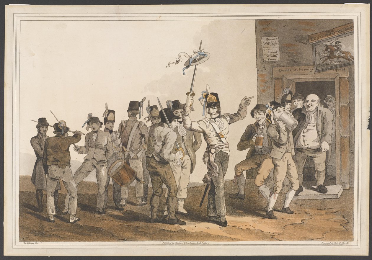Rekrutující seržant 33. pěšího pluku, 1814 (barevná akvatinta) od George after Walker