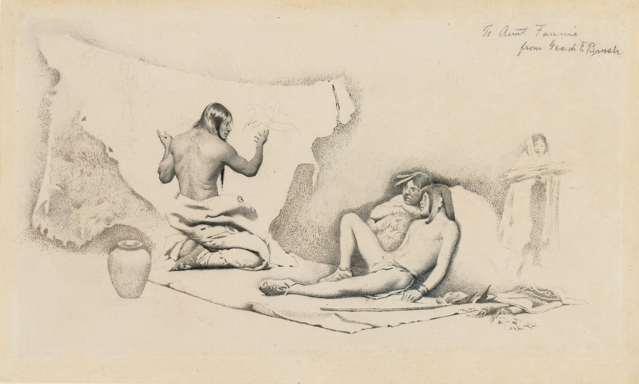 Studie k příběhu spisovatele, kolem roku 1884 (tužka a inkoust na papíře) od George de Forest Brush or Brusch