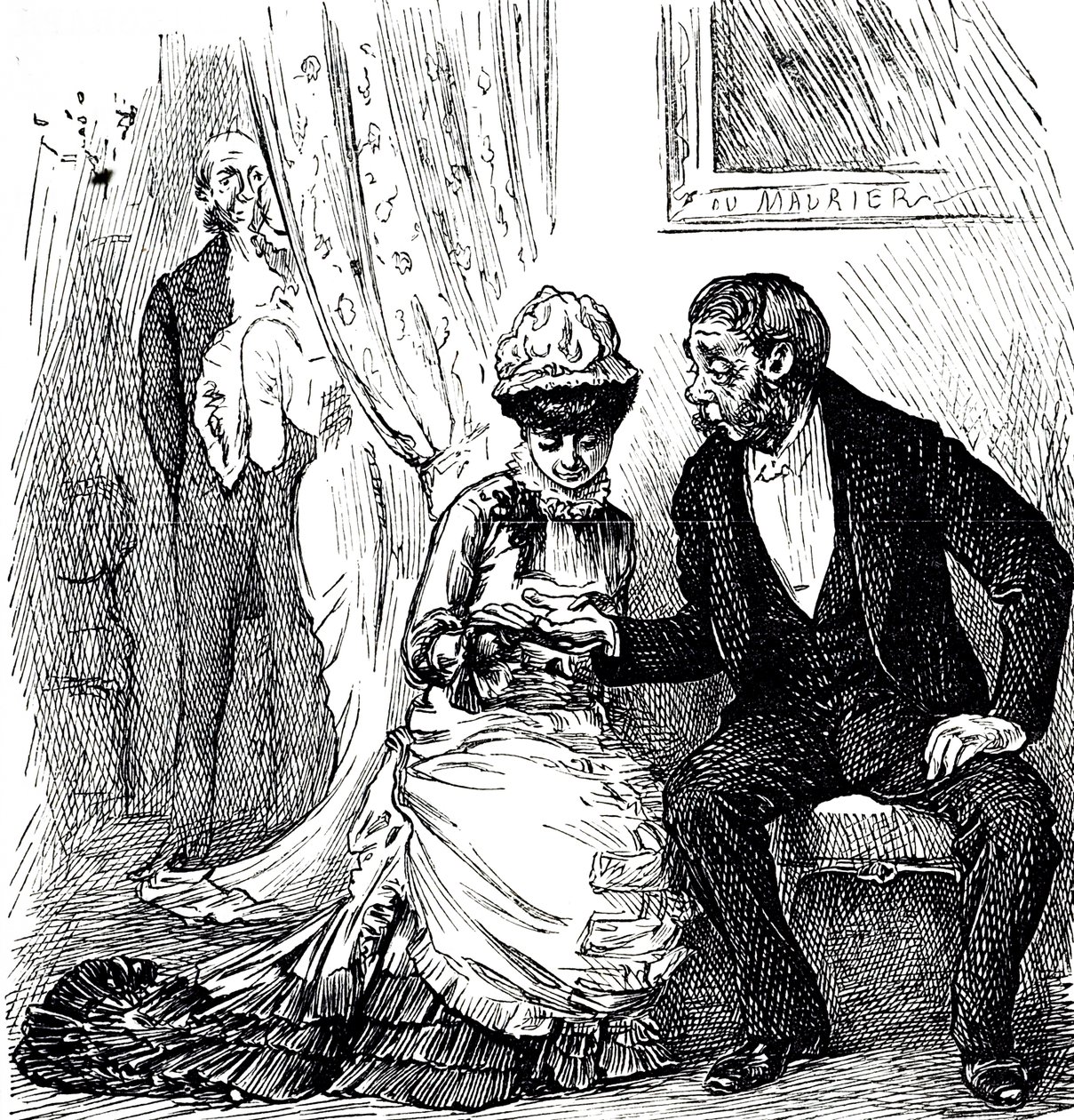 Karikatura komentující popularitu chiromantie mezi bohatými. Ilustrovaný George du Maurier (1834-1896), francouzsko-britský karikaturista a autor od George du Maurier