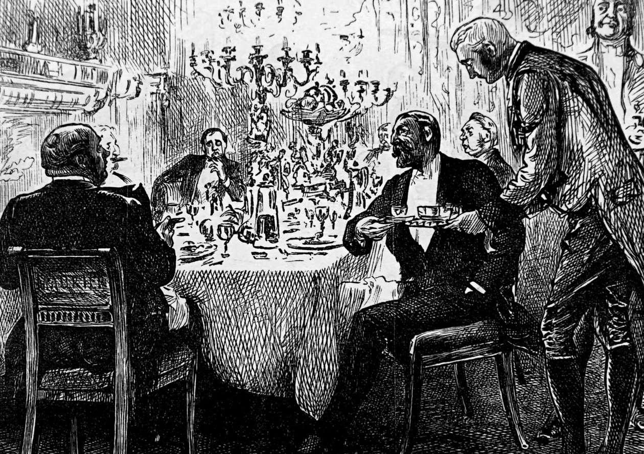 Rodina z vyšší třídy u stolu od George du Maurier