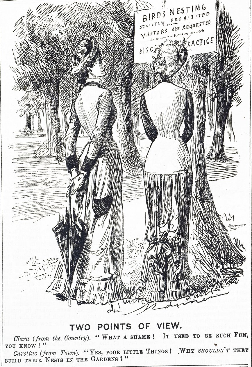 Kreslený komentář k zákonu o ochraně ptáků z roku 1880 od George du Maurier