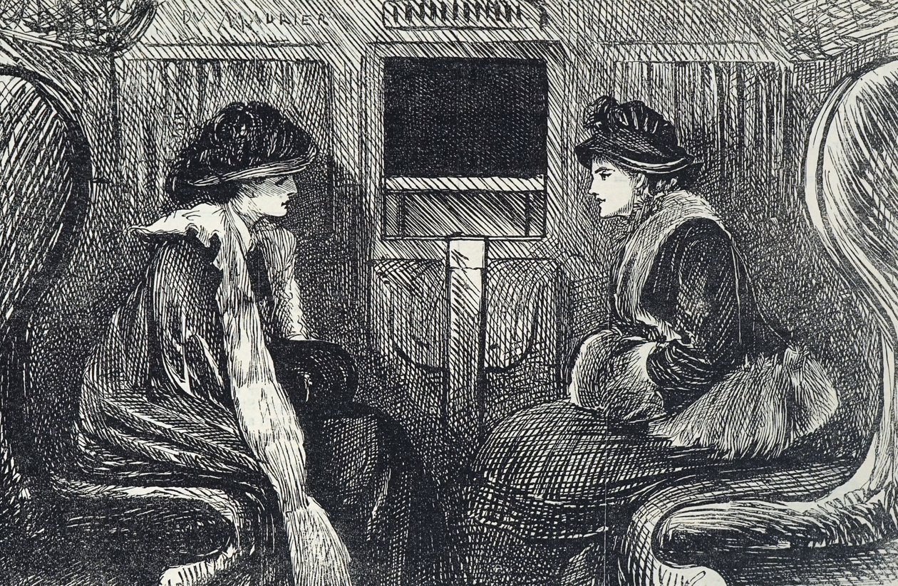 Kreslený film zobrazující cestující v londýnském metru od George du Maurier