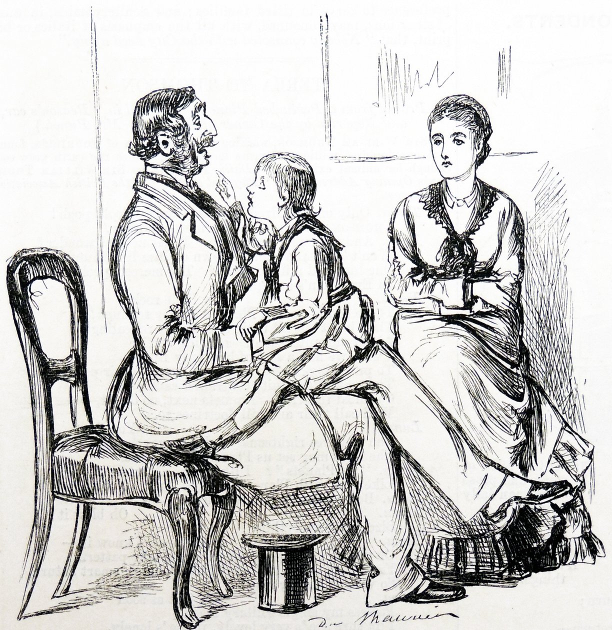 Dítě fascinované gumou používanou k opravě falešných zubů od George du Maurier