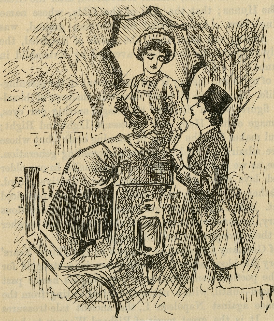 Flirtující. Ilustrace George du Maurier (1834-1896) vydaná v roce 1882. od George du Maurier