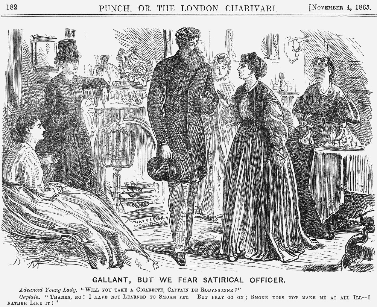 „Galantní, ale bojíme se satirického důstojníka“, 1865 od George du Maurier
