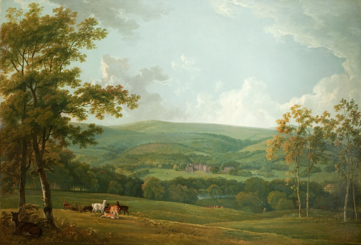 Pohled na Towneley Hall z dálky, asi 1777 od George the Elder Barret