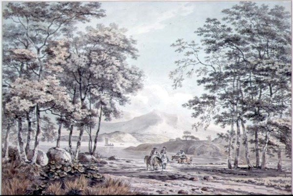 Krajina s řekou a postavami od George the Elder Barret