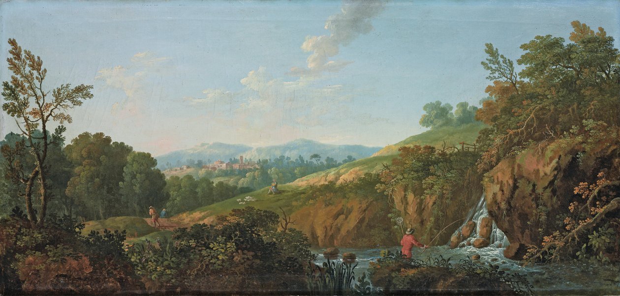 Zalesněná říční krajina od George the Elder Barret
