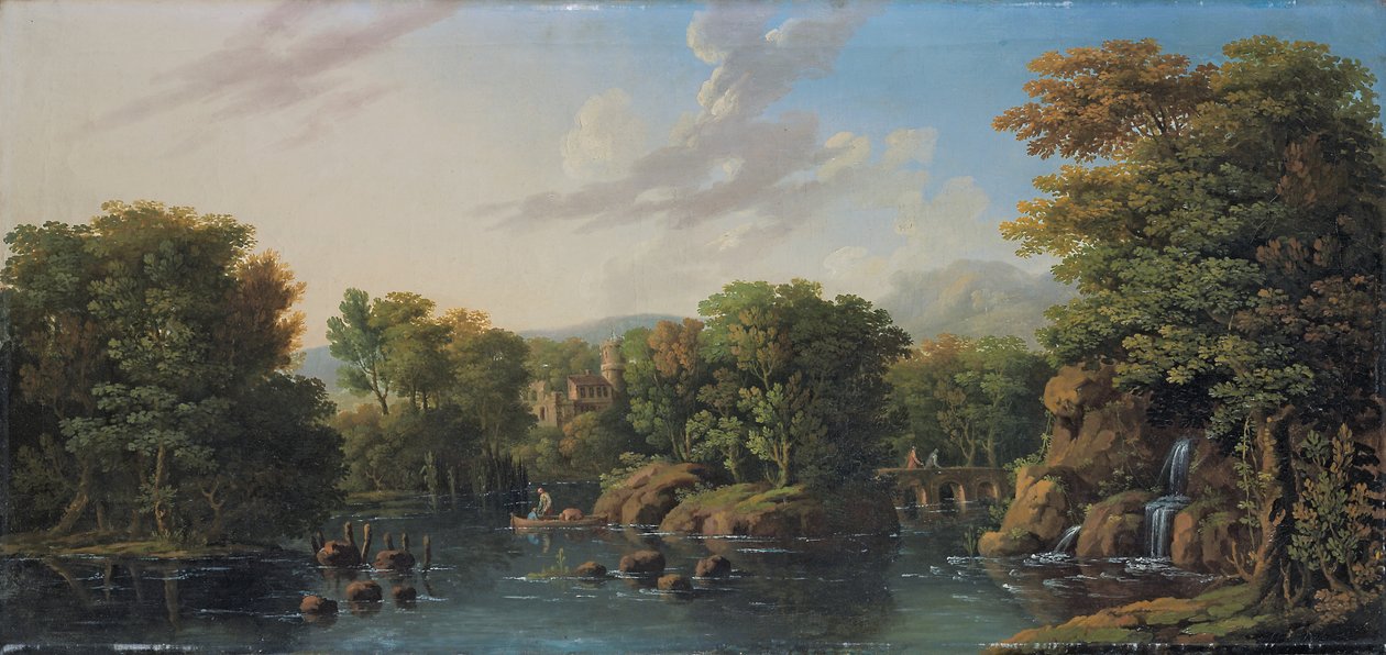 Zalesněná říční krajina od George the Elder Barret