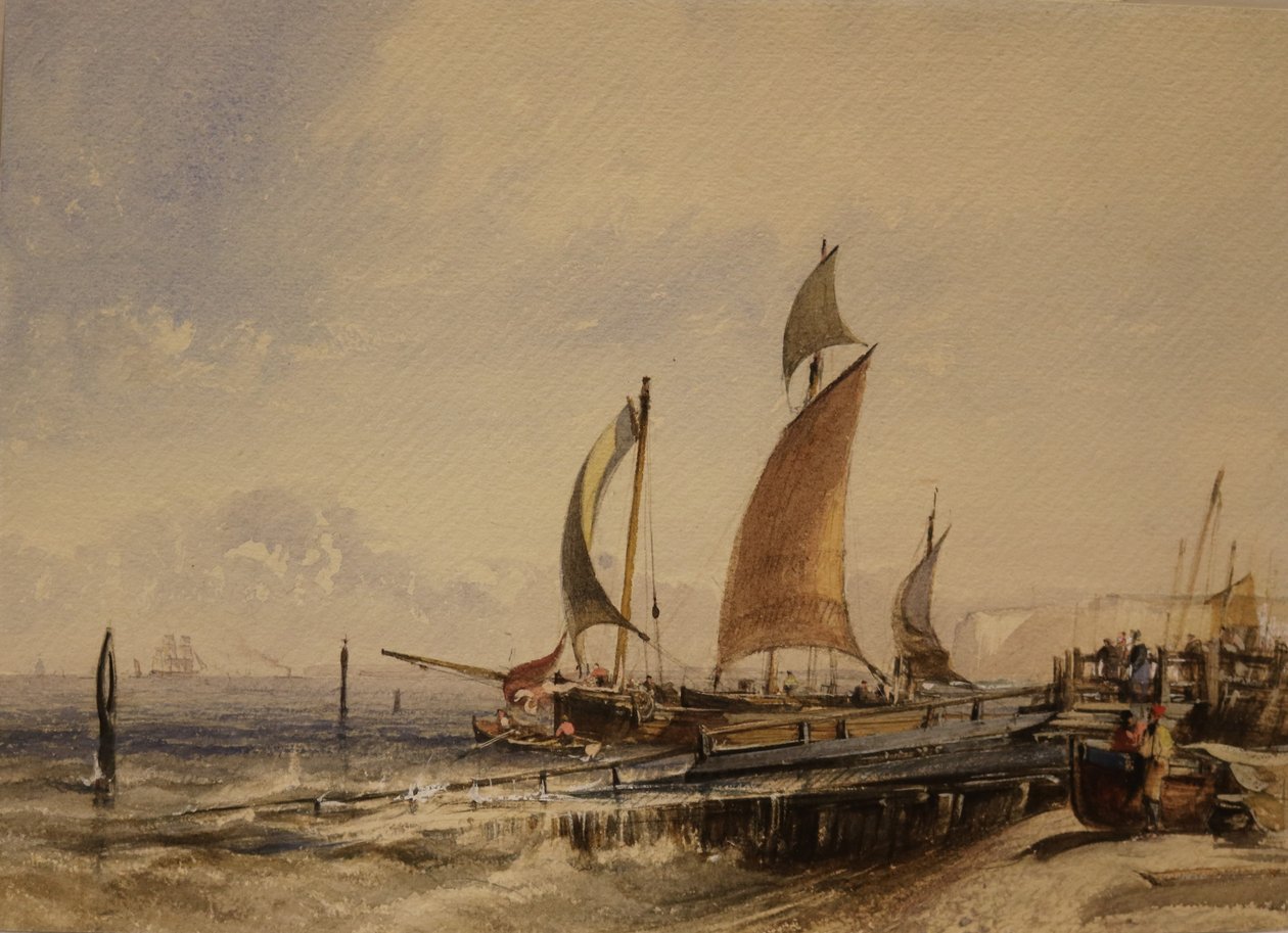Pobřežní scéna, asi 1830 (akvarel a tělová barva na papíře) od George the Elder Chambers
