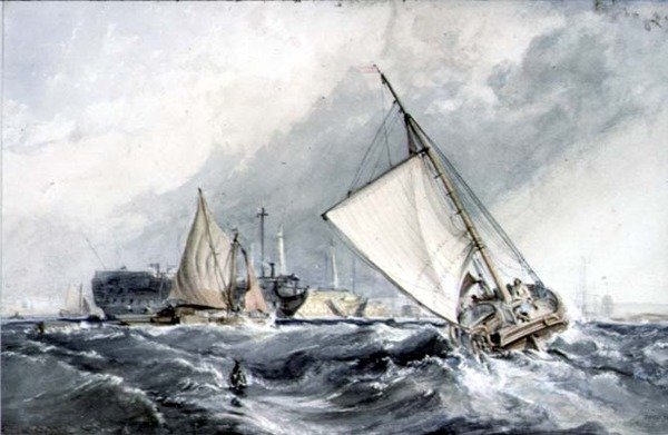 Old Men-of-War at Anchor: lodě ve vichřici od George the Elder Chambers