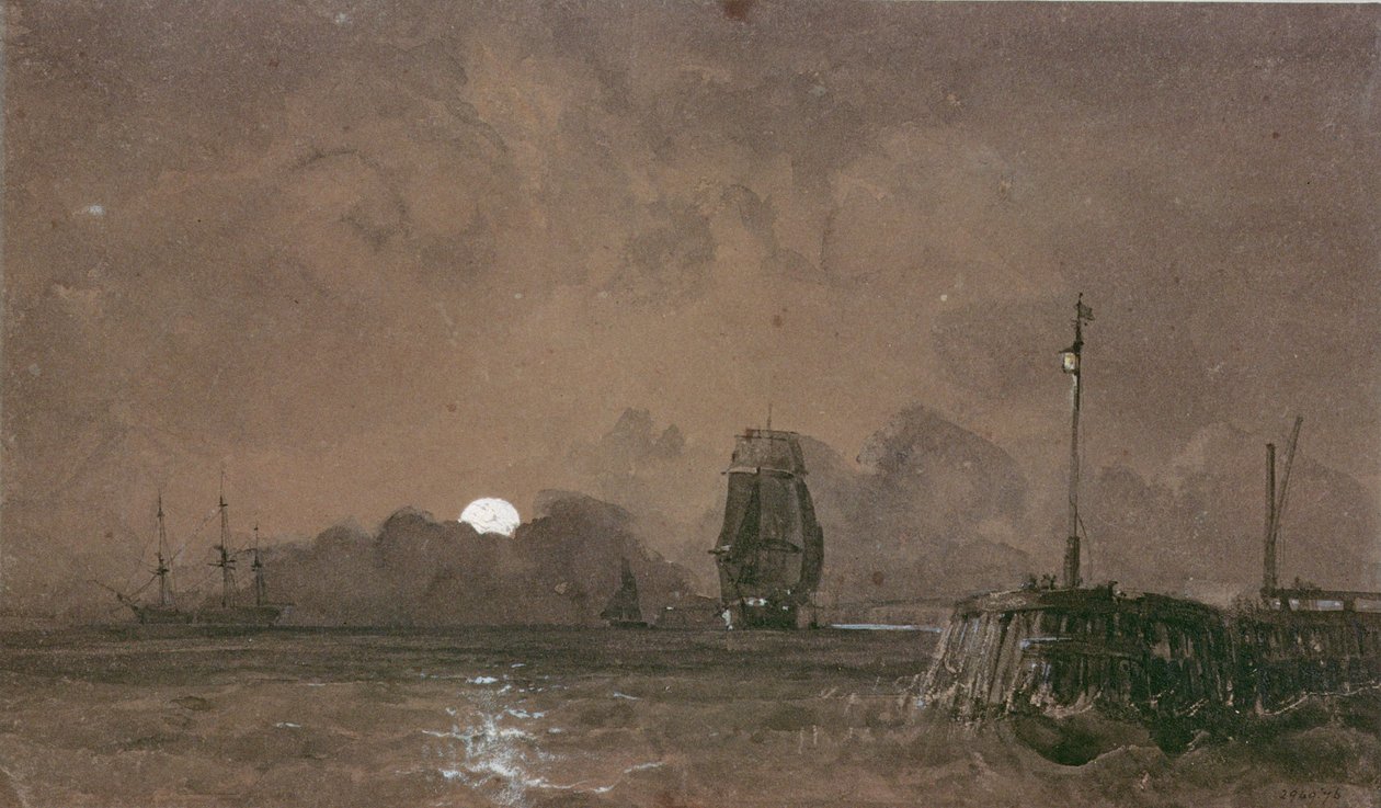 Sunderland Harbour: Moonlight, 19. století od George the Elder Chambers