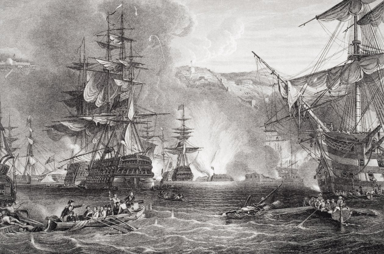Bombardování Alžíru, 27. srpna 1816, z „Ilustrace anglické a skotské historie“ svazek II (rytina) od George the Elder Chambers