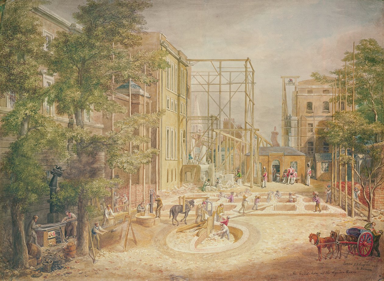 Položení základů Lycian Room, Britské muzeum, 1845 (wc na papíře) od George the Elder Scharf
