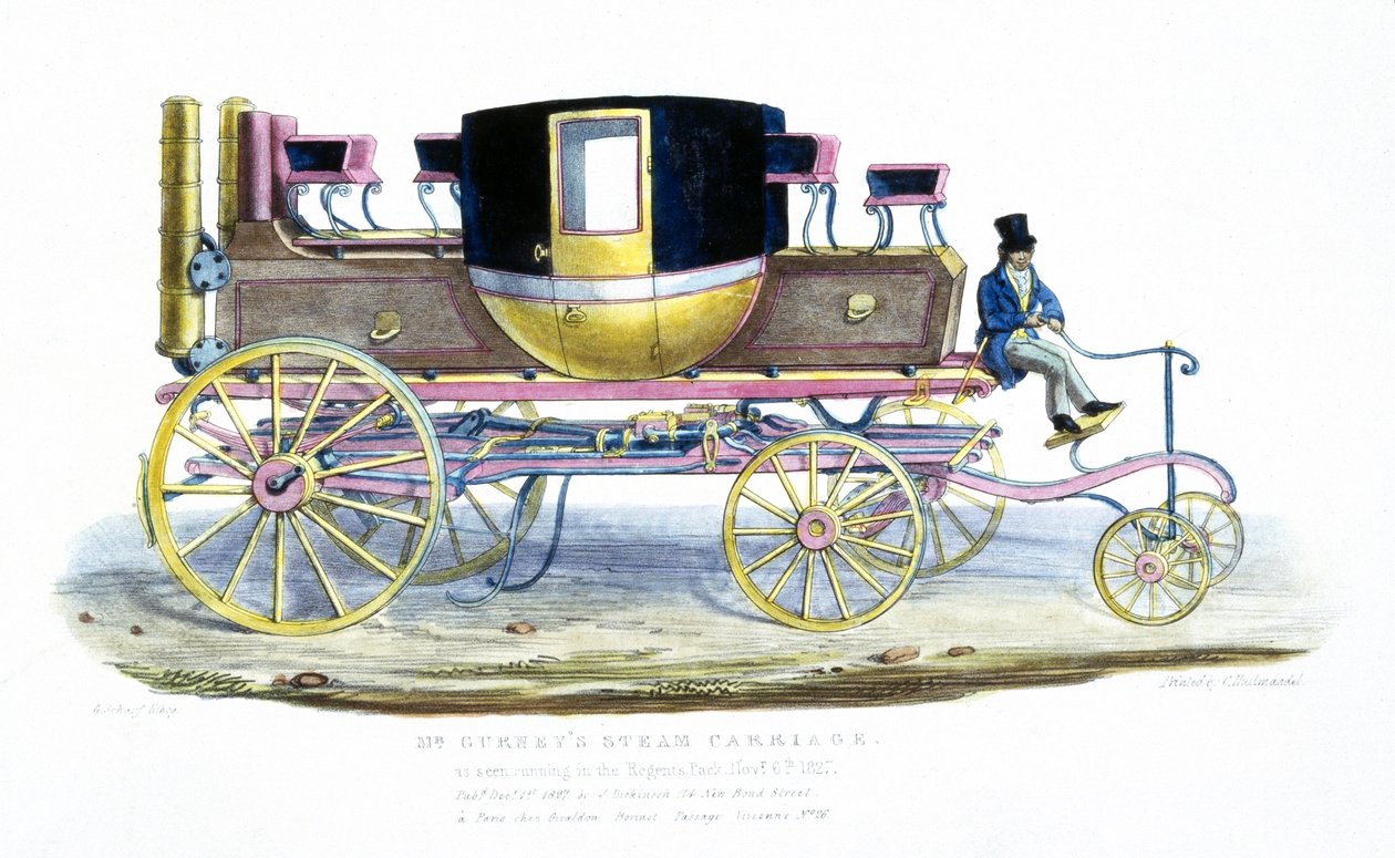 Parní kočár Mr. Gurneys, jak je viděn běží v Regents Park, 6. listopadu 1827 od George the Elder Scharf