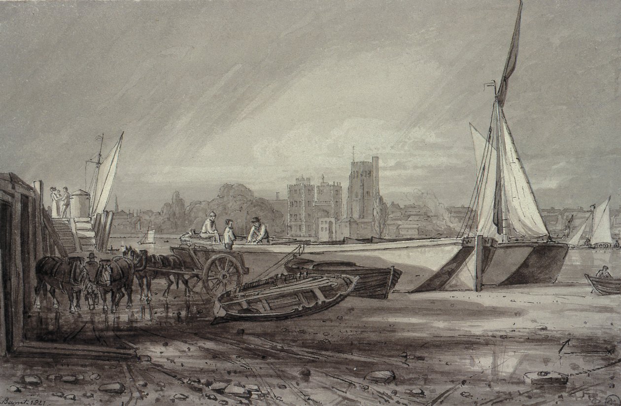 Lambethský palác a kostel z Millbank od George the Younger Barret