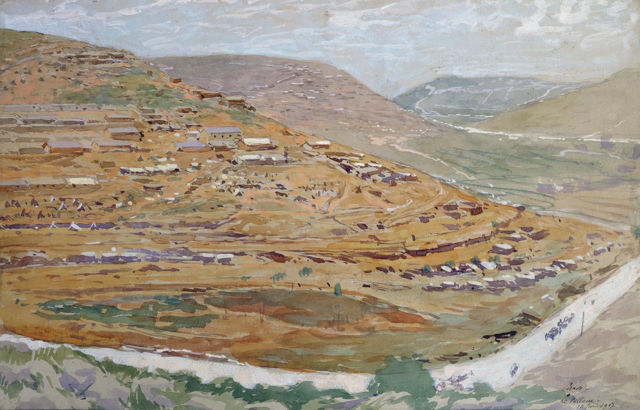 Tábořiště spojeneckých vojáků v krasovém údolí, Slovinsko, 16. června 1917 od Georges Bertin Scott