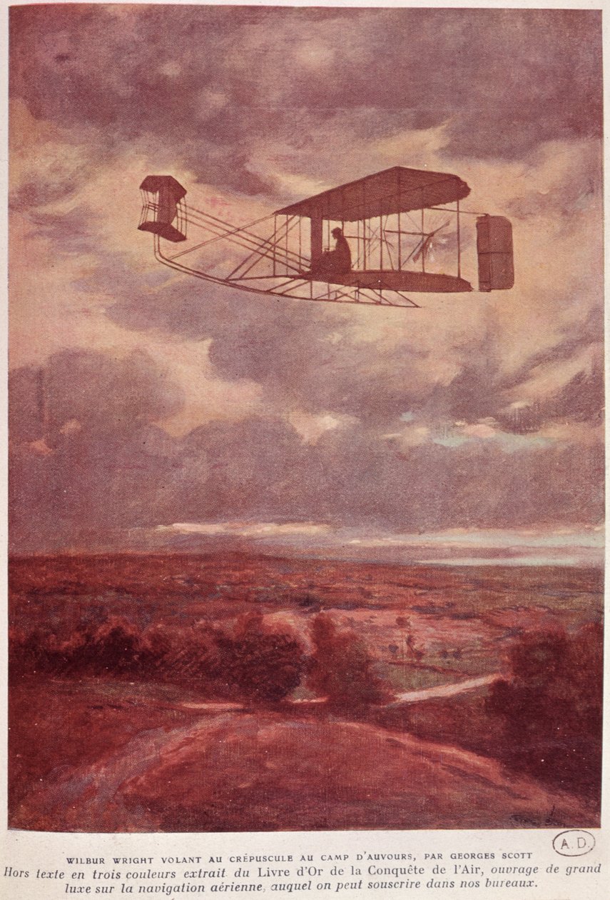Wilbur Wright (1867-1912) během svého rekordního nočního letu v Camp d