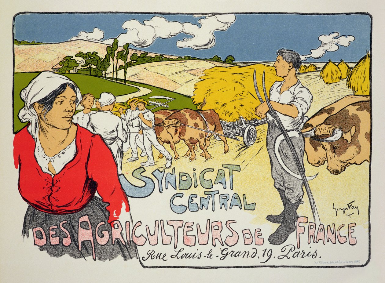 Reprodukce plakátu propagujícího Ústřední syndikát francouzských farmářů, 1900 od Georges Fay