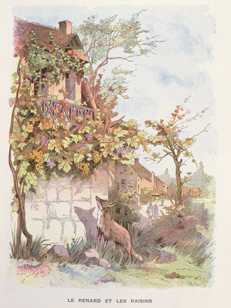 Liška a hrozny, kolem roku 1900 od Georges Fraipont
