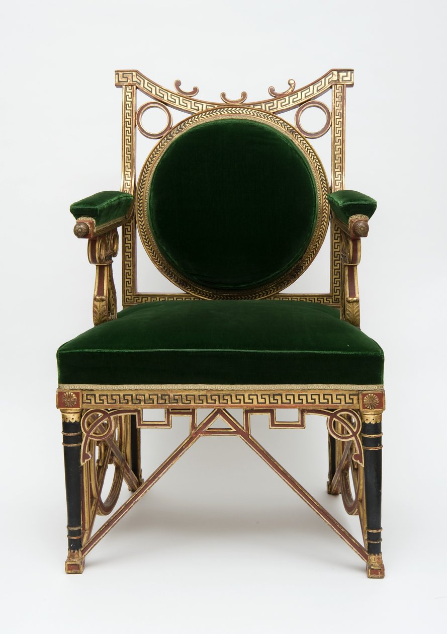 Fauteuil, cca 1785-90 (měkké dřevo se zlacením a zeleným sametem) od Georges Jacob