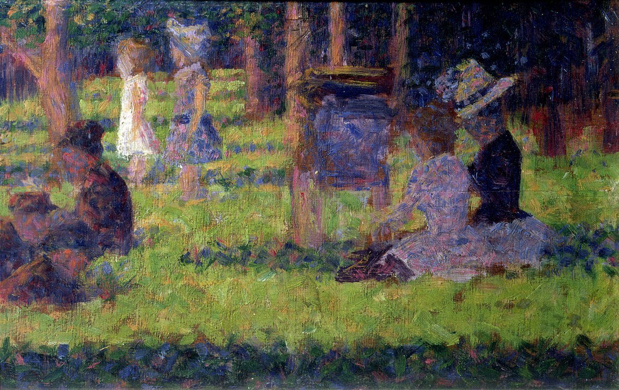 Studie pro „Nedělní odpoledne na ostrově La Grande Jatte“, kolem 1884-86 (panel) (viz také 415) od Georges Seurat