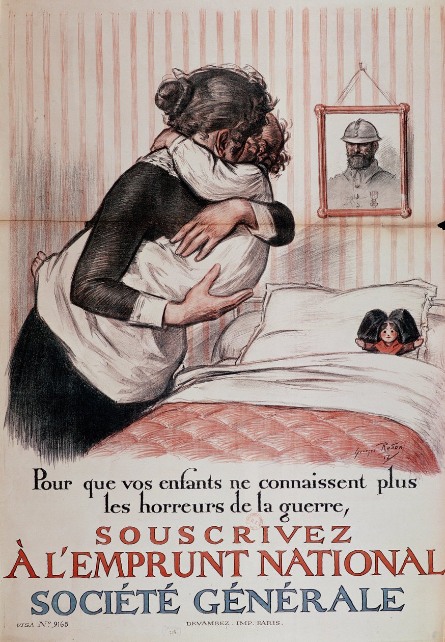 „Aby vaše děti už nemusely znát hrůzy války, předplaťte si Národní půjčku“, plakát od Societe Generale, 1917 (viz také 179621) od Georges Redon