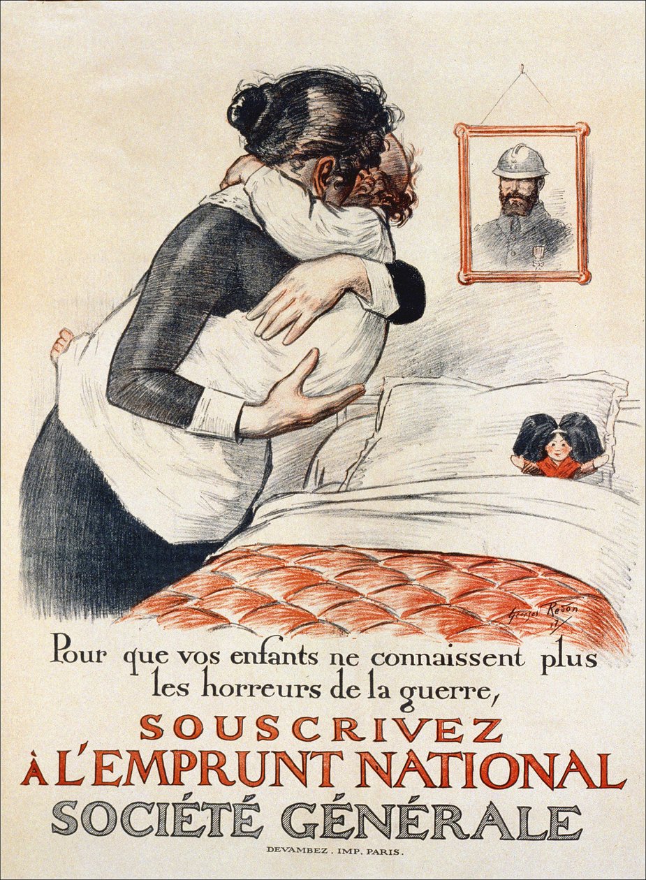 Abyste zabránili svým dětem zažít hrůzy války, předplaťte si národní půjčku Societe Generale – plakát, 1917 od Georges Redon