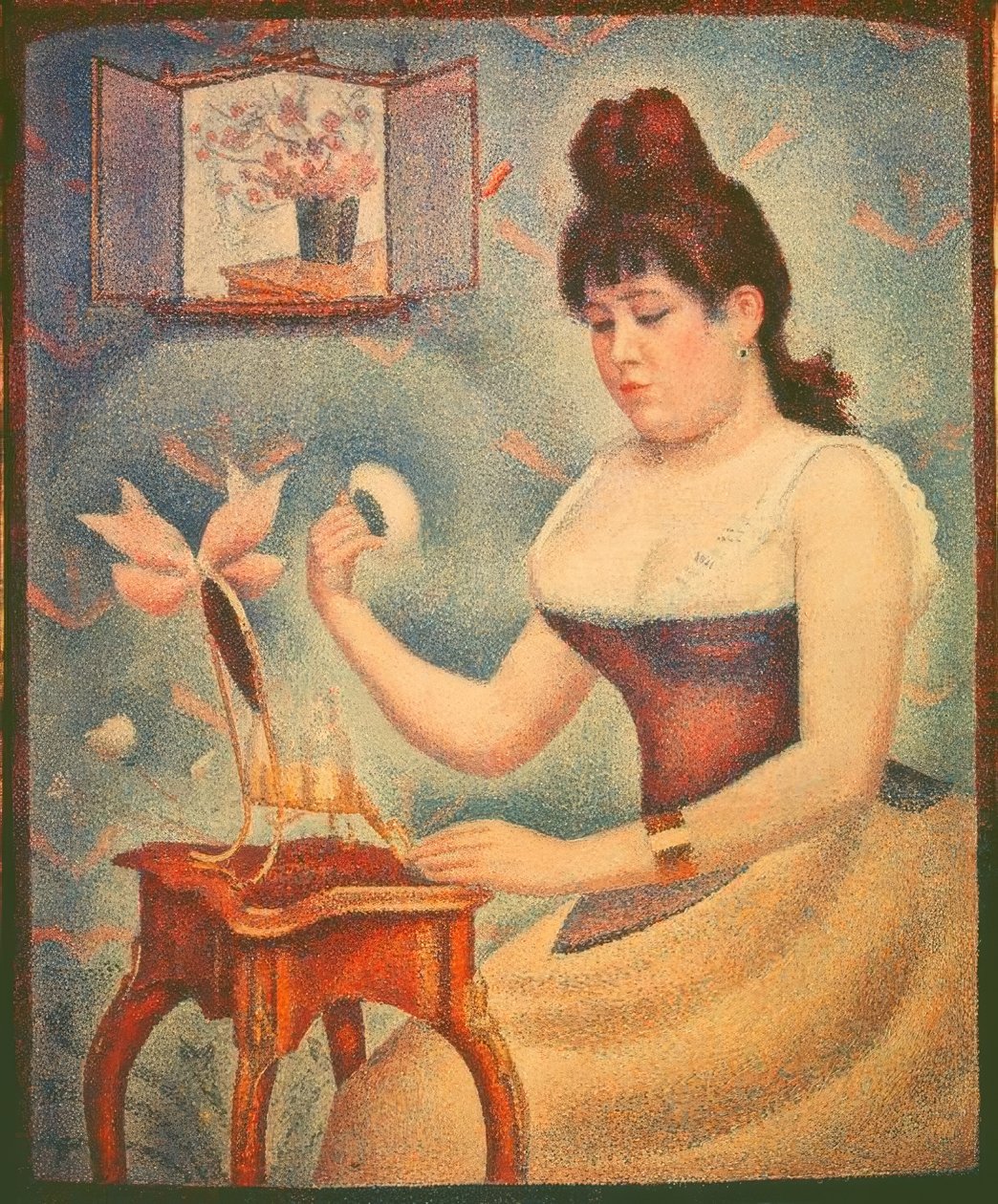 Mladá žena si pudruje obličej od Georges Seurat