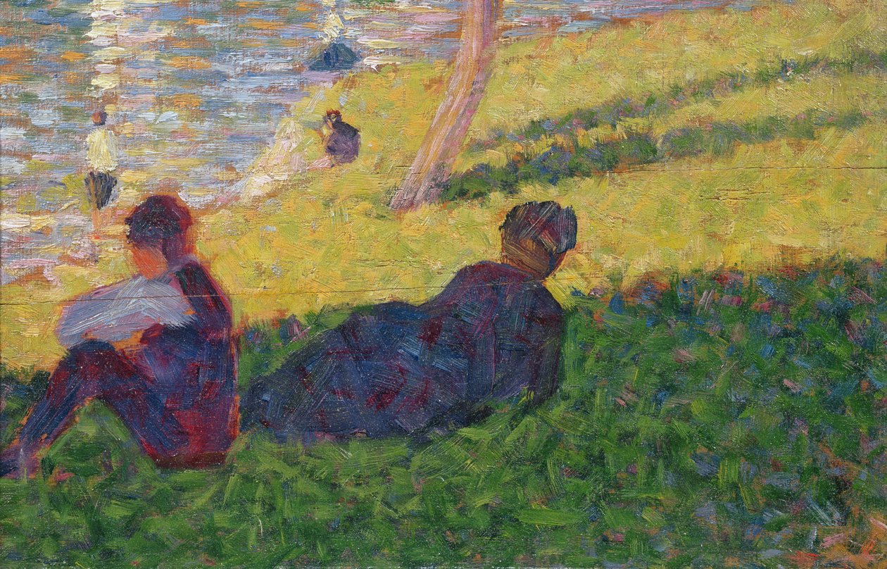 Sedící muž a ležící žena, studie pro Nedělní odpoledne na ostrově La Grande Jatte, 1884 od Georges Seurat