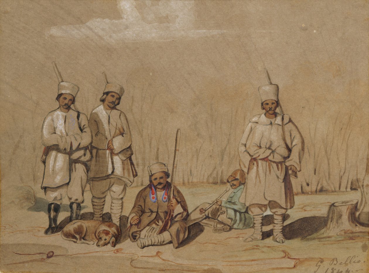 Odpočívající vojáci, 1844 (čb a kvaš na papíře) od Georges de Bellio