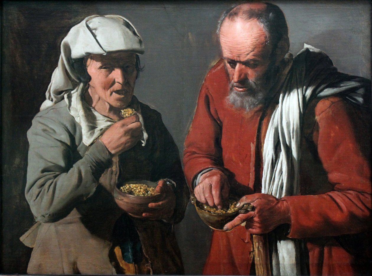 Pár rolníků, kteří jedí hrách od Georges de La Tour