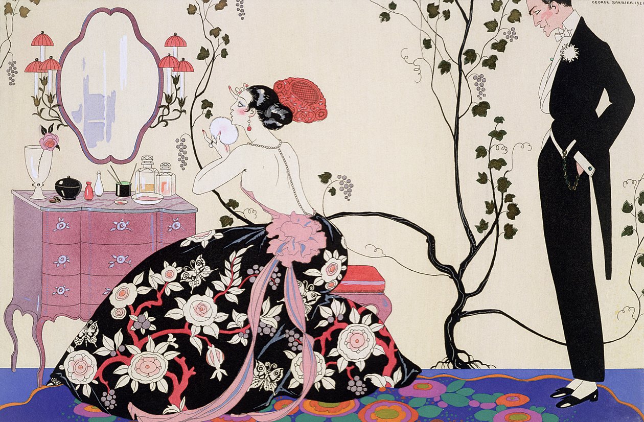 Šaty bez zad, vyryté Henri Reidelem od Georges (after) Barbier