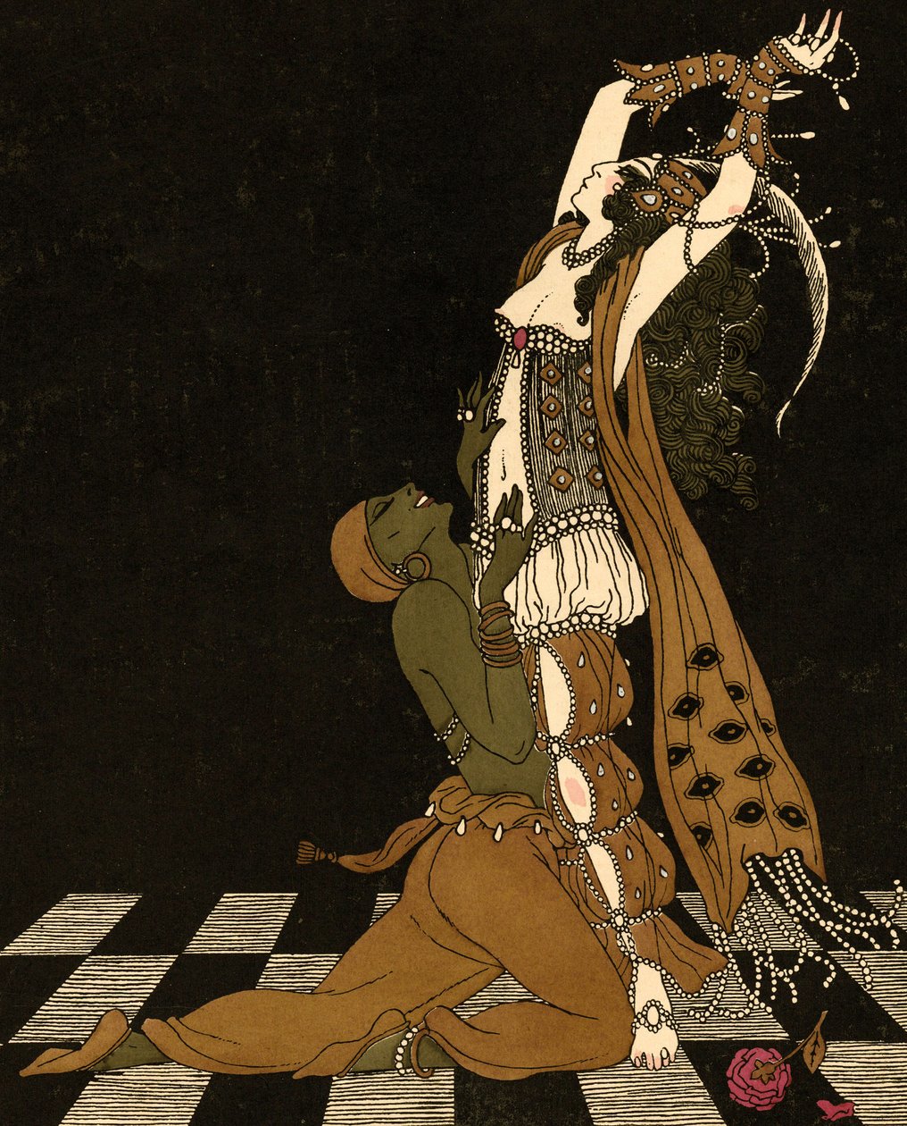 Václav Nižinskij a Ida Rubinstein v Schéhérazade od Georges (after) Barbier