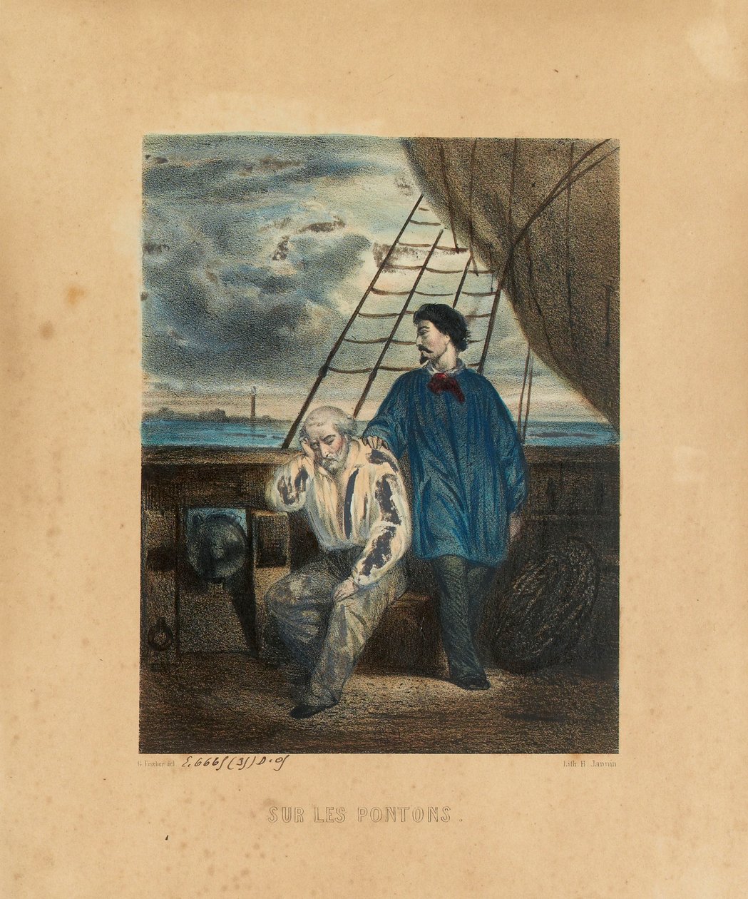 Na pontonu, ryl H. Jannin, 1848 od Georges Alexandre after Fischer