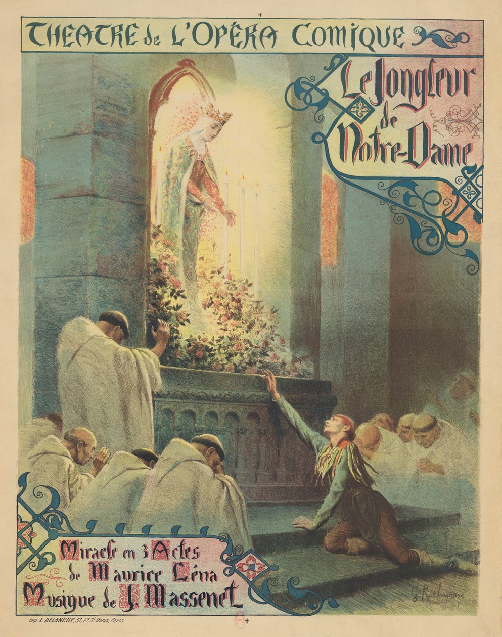 Premiéra plakátu k opeře Le jongleur de Notre-Dame od Julese Masseneta, 1904. od Georges Antoine Rochegrosse