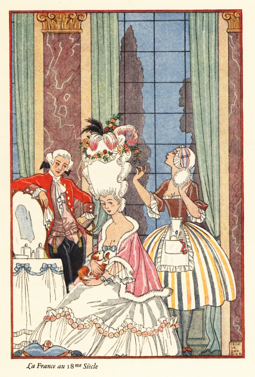 Urozená žena na toaletě ve Francii 18. století. 1928 (tisk) od Georges Barbier