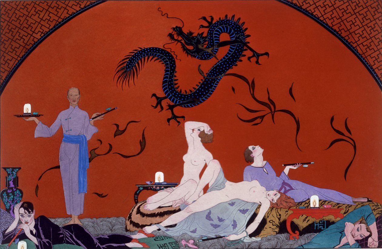 V domě Pasotzů, kolem roku 1921 (pochoir print) od Georges Barbier