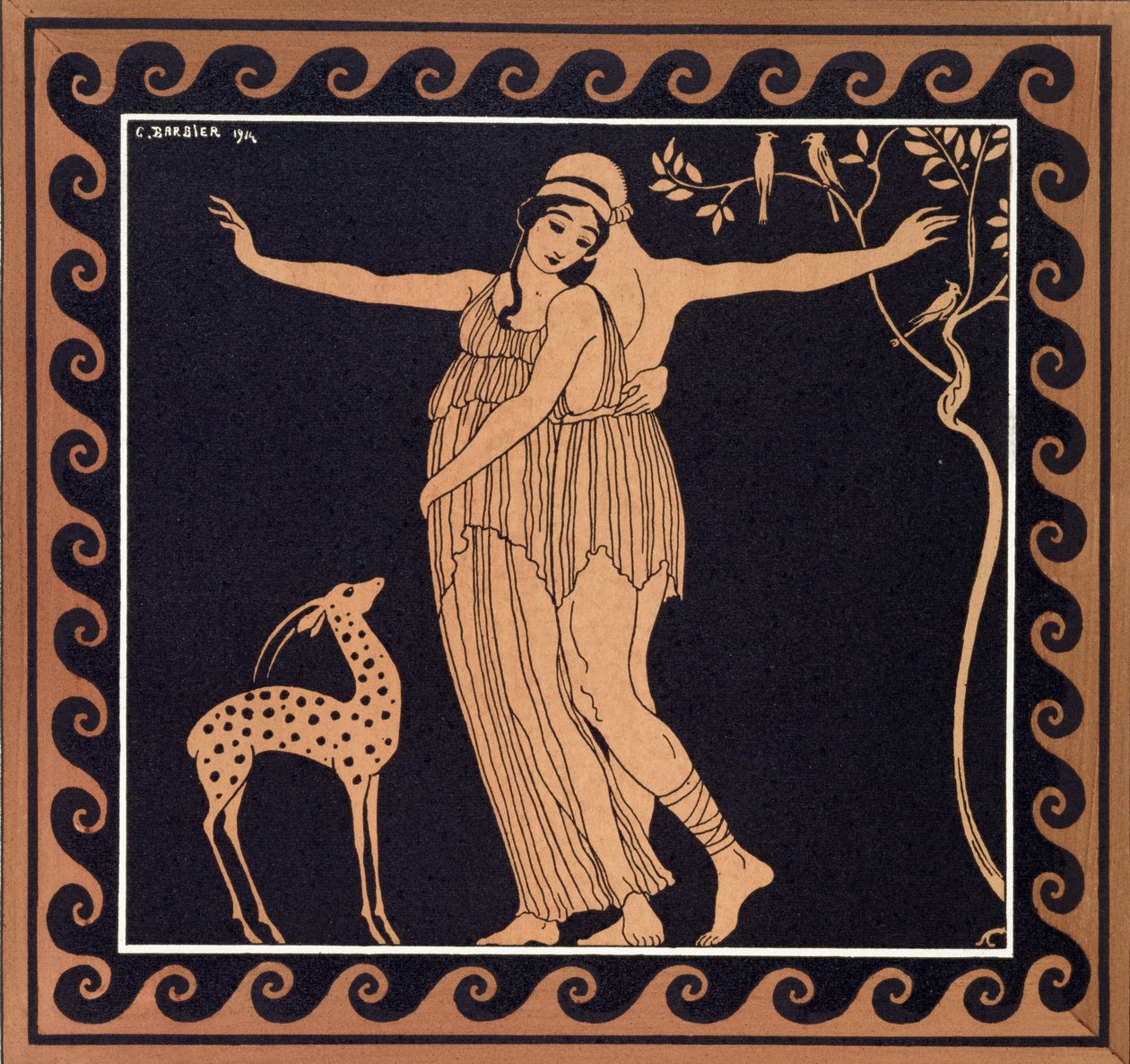 Baletní scéna s Tamarou Karsavina (1885-1978) 1914 (pochoir print) od Georges Barbier