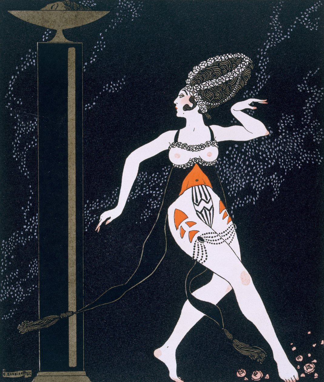 Baletní scéna s Tamarou Karsavina (1885-1978) 1914 (pochoir print) od Georges Barbier