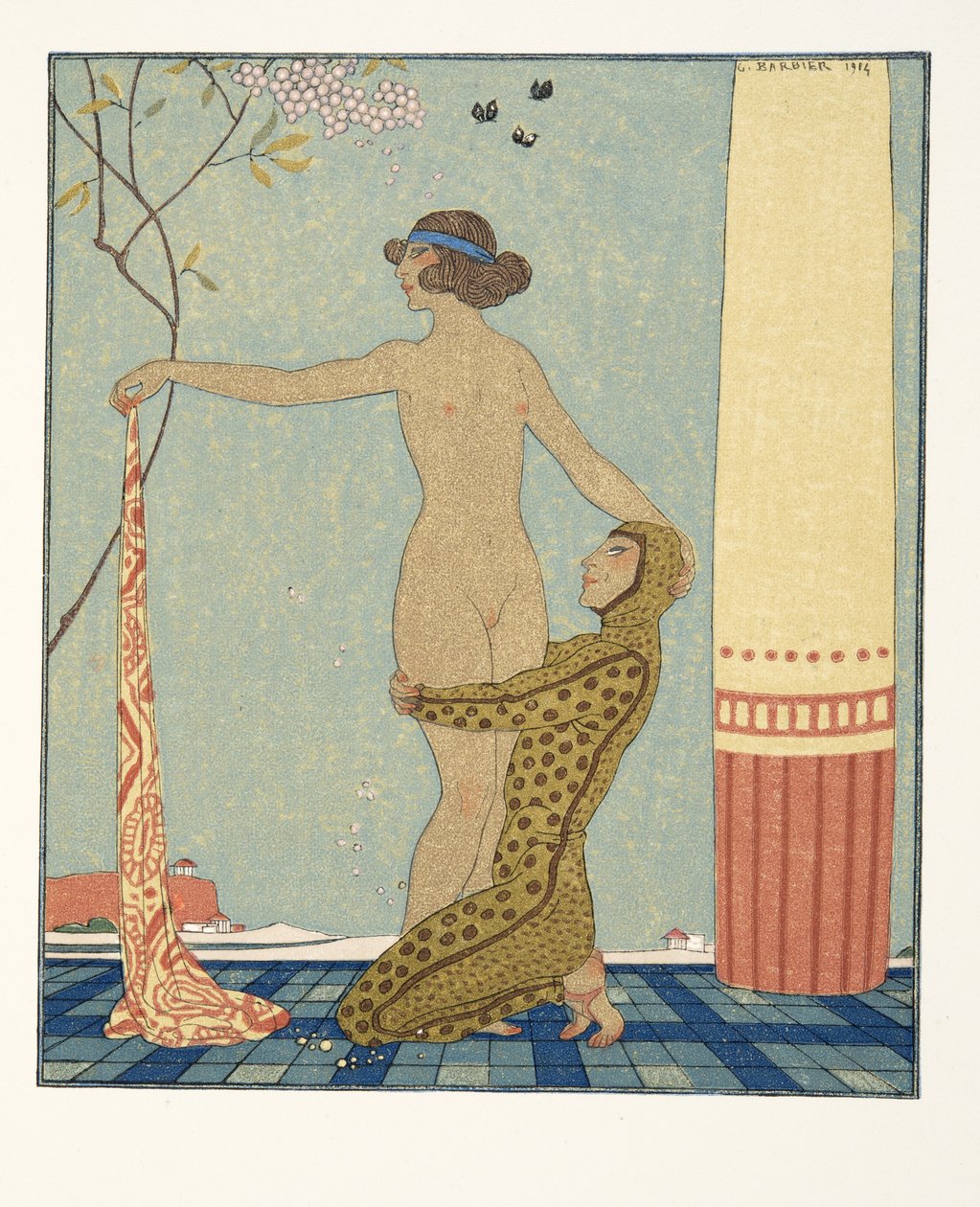 Bilitis, ilustrace z Les Chansons de Bilitis, Pierre Louys, hospoda. 1922 (tisk šablony) od Georges Barbier