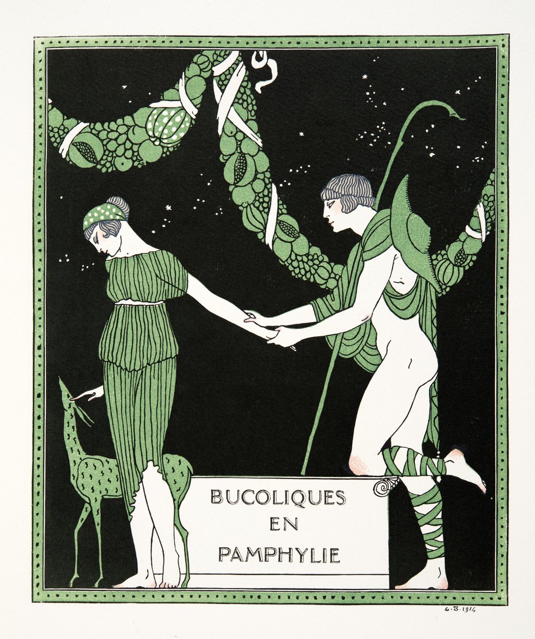 Bucoloques en Pamphylie, ilustrace z Les Chansons de Bilitis, Pierre Louys, hospoda. 1922 (tisk šablony) od Georges Barbier