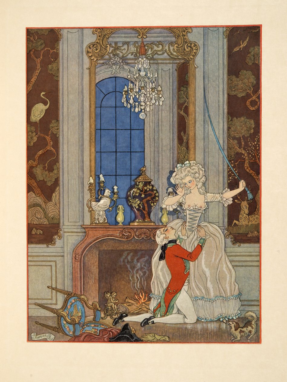 Danceny vyjadřující svou lásku Cecile, Ilustrace z hospody 