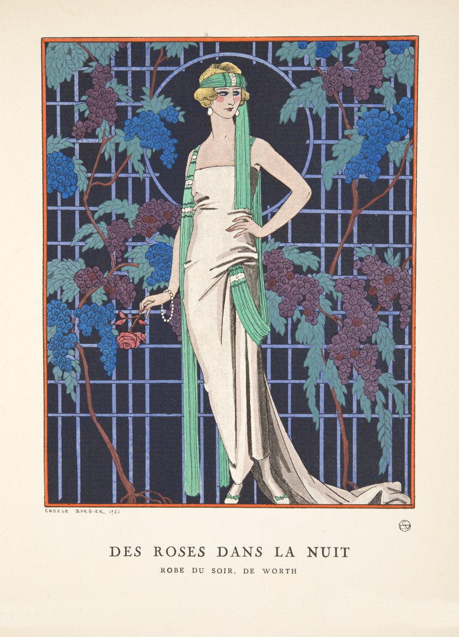 Růže v noci, z kolekce módních talířů od Georges Barbier