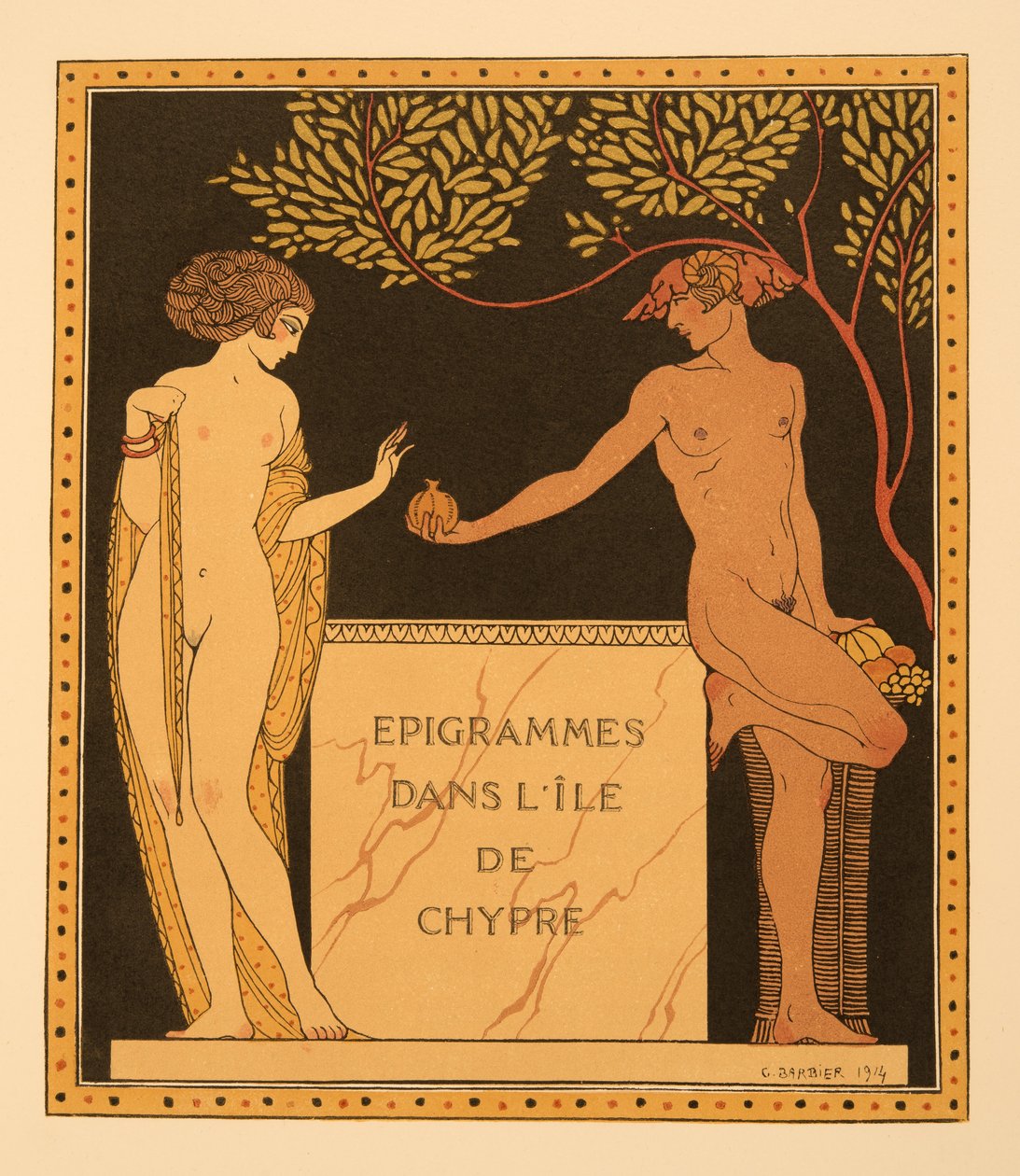 Epigramy na ostrově Kypr, ilustrace z Les Chansons de Bilitis, Pierre Louys, hospoda. 1922 (tisk šablony) od Georges Barbier