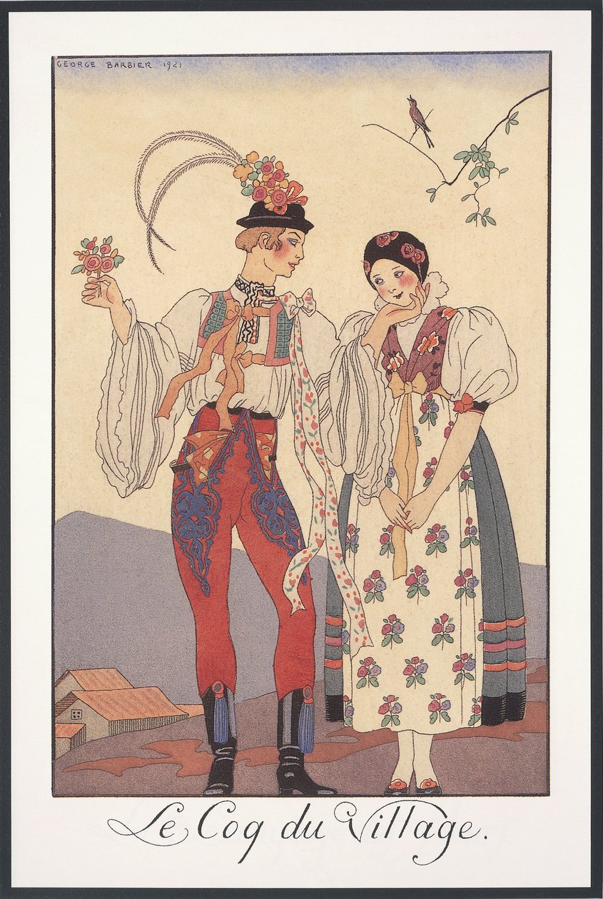 Falbalas a Fanfreluches, Almanach na rok 1922, Le coq du village, George Barbier, tisk od Georges Barbier