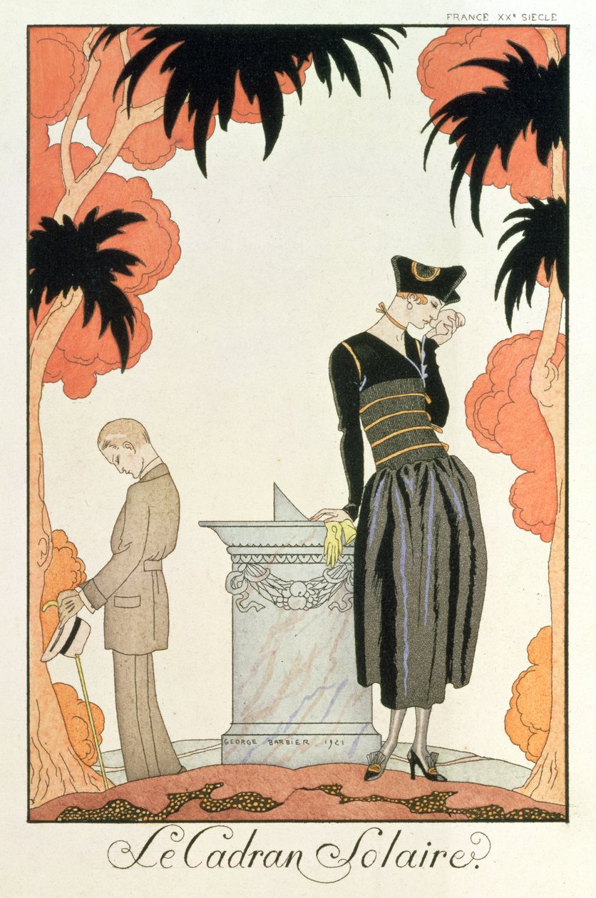"Falbalas and fanfreluches, Almanach des Modes", móda pro rok 1921 (tisk šablony) od Georges Barbier
