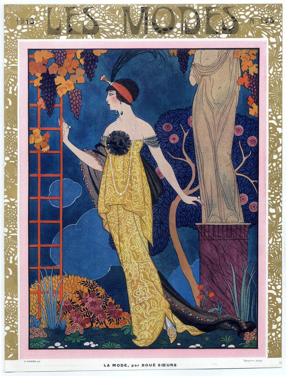 Přední strana obálky Les Modes; 1913; hospoda. 1913 (barevná rytina) od Georges Barbier