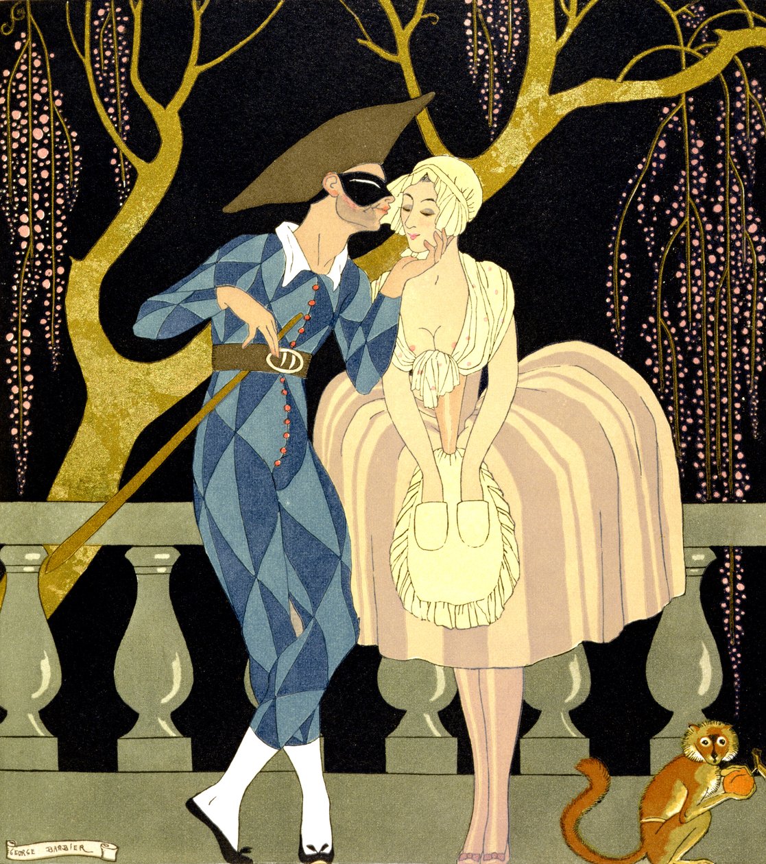 Harlekýnův polibek (akvarel na papíře) od Georges Barbier