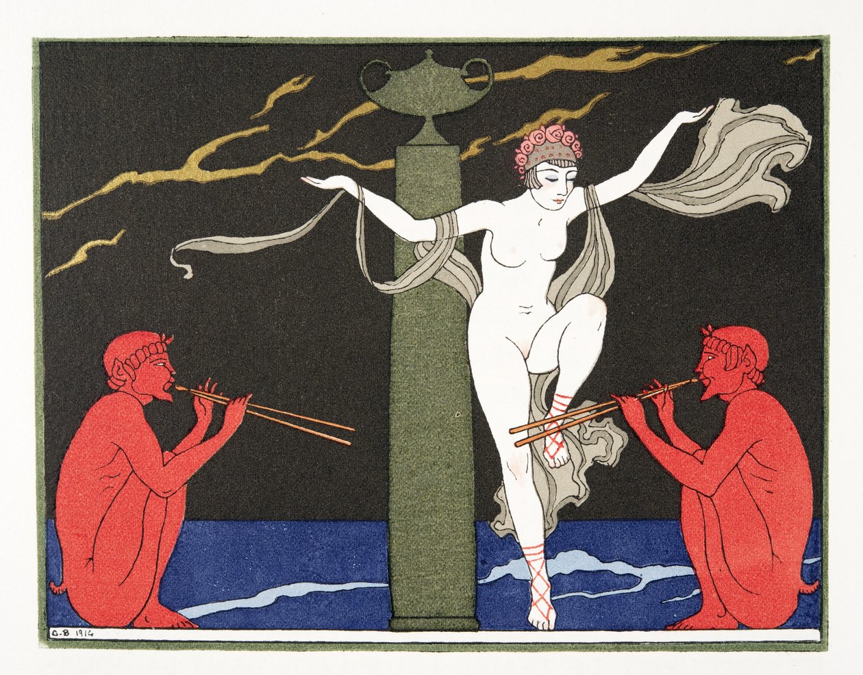 Ilustrace z Les Chansons de Bilitis, Pierre Louys, hospoda. 1922 (tisk šablony) od Georges Barbier